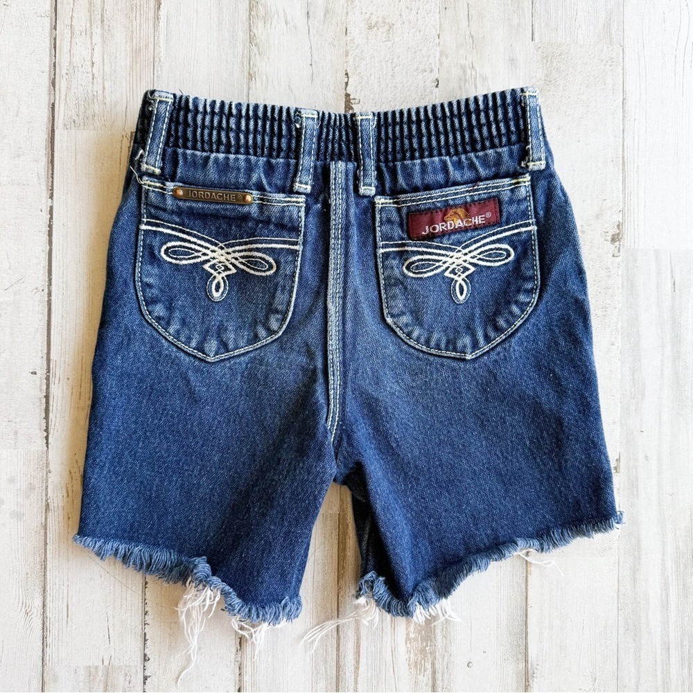 Vintage 90s Jordache Girls Denim Cutoff Shorts Size 3 Dark Wash Frayed Hem Retro